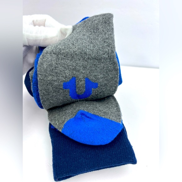 TRUE RELIGION, MENS 5 PACK CREWS SOCKS 2 HREY, 2NAVY 1 BLUE, SHOE SIZE 8-12.5 - Picture 12 of 16